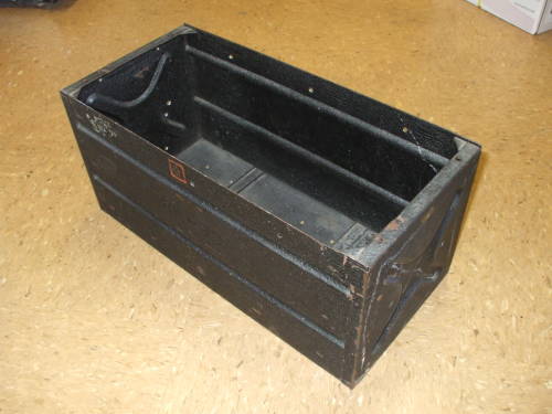 Large steel box, an equipment case, black wrinkle-finish paint.