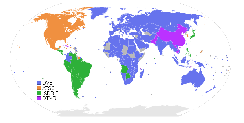 Digital terrestrial television standards, from https://commons.wikimedia.org/wiki/File:Digital_terrestrial_television_standards.svg