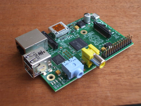 Raspberry Pi Ethernet, USB, audio and video connectors.