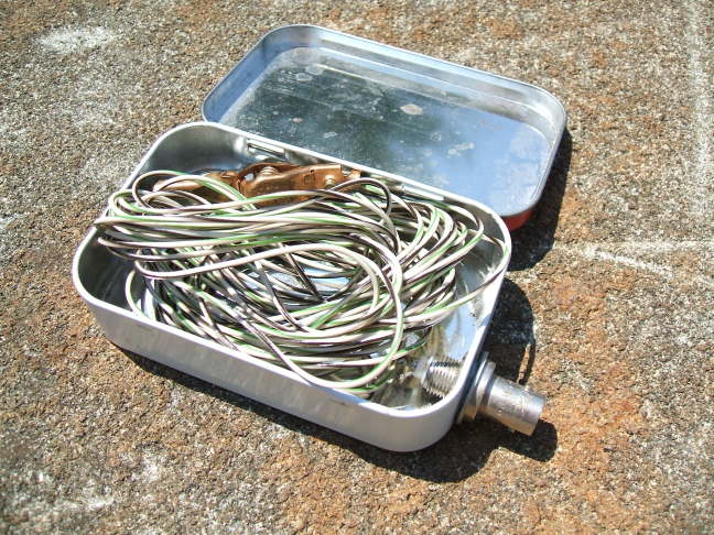 Altoids amateur radio antenna, detailed view.