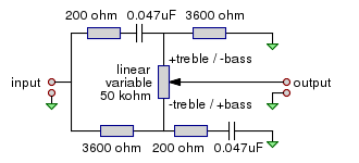 Simple audio tone control circuit.