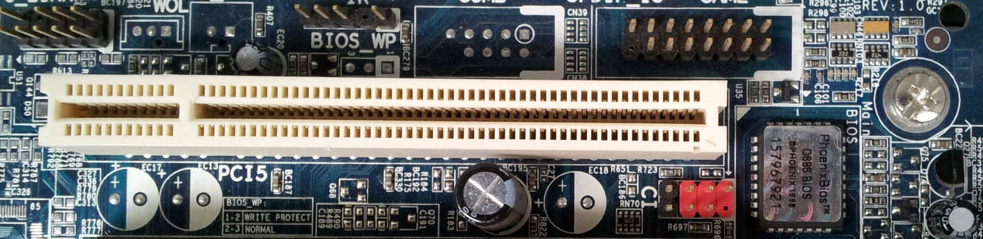 Phoenix BIOS chip on a motherboard.