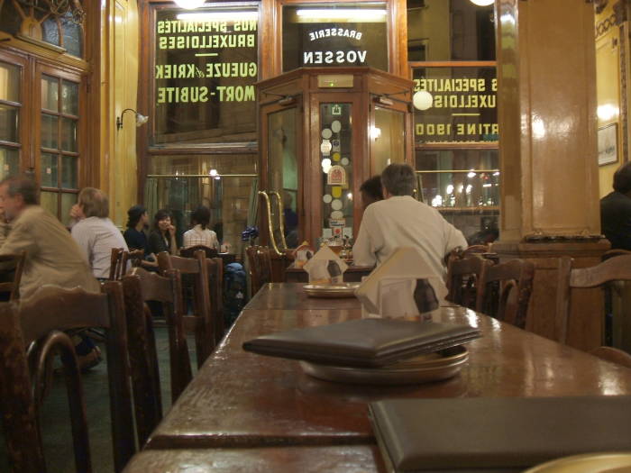 Interior of À la Mort Subite cafe in Brussels.