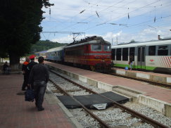Turkish-Bulgarian train in Veliko Tarnovo, Bulgaria.