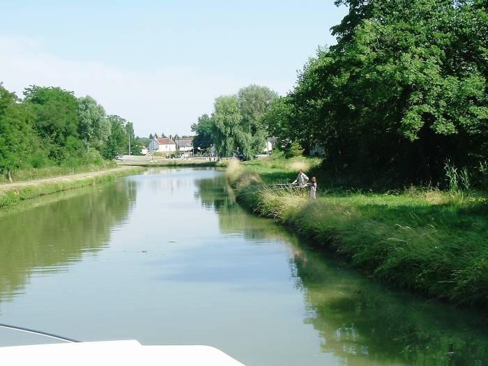 Fishermen on a canal bank in central France