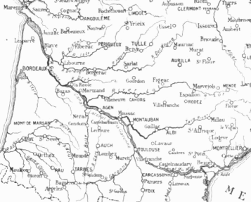 Map of the Canal du Midi in France.