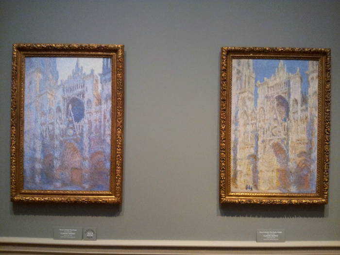Two paintings by Claude Monet of the Rouen cathedral.