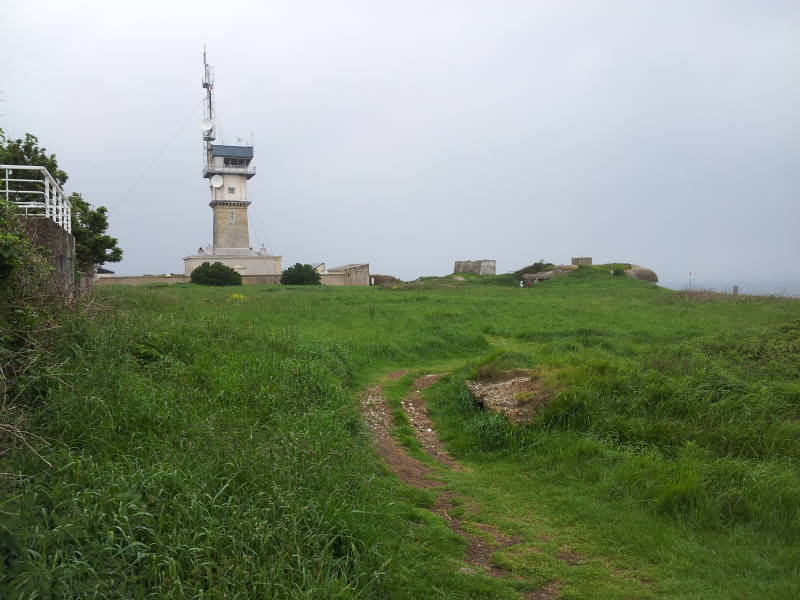 Maritime observation tower with microwave relay antennas on the chalk cliffs of Cape Fagnet above Fécamp.