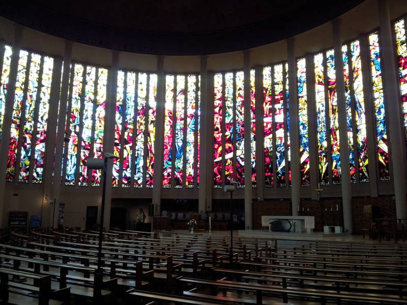 Interior of modern church of Saint Peter at Yvetot, Normandy, France.