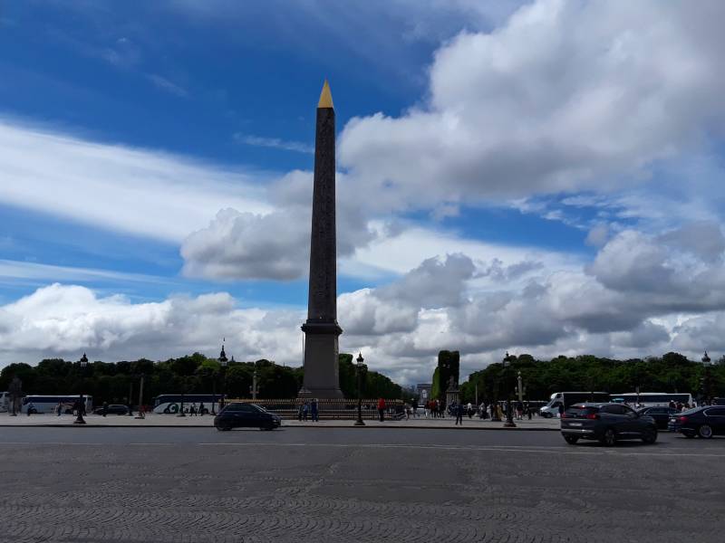 Crossing Place de la Concorde in Paris.