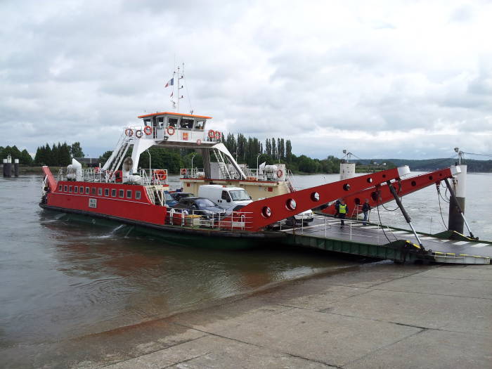 Ferry crossing the Seine river at Duclair.