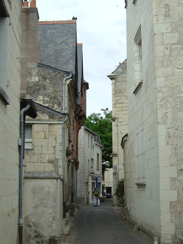 Narrow side streets in Chinon, France.