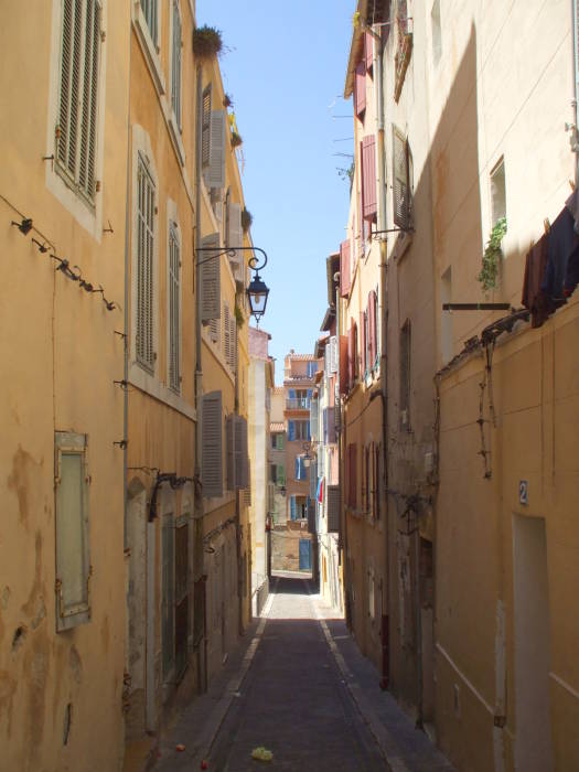 Colorful back streets in the Panier district of Marseille.