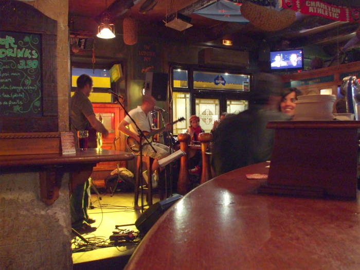 Band performing in a bar along the waterfront of Vieux Port, the Old Port of Marseille.