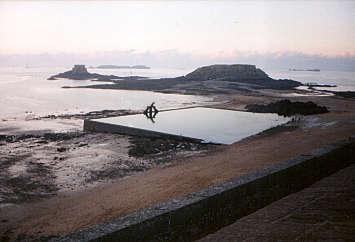 The large tides on the shore along the walled city of Saint Malo in Brittany, in France.