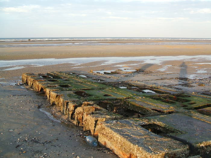 Concrete fortifications on Utah Beach, still solid after being built during World War II.