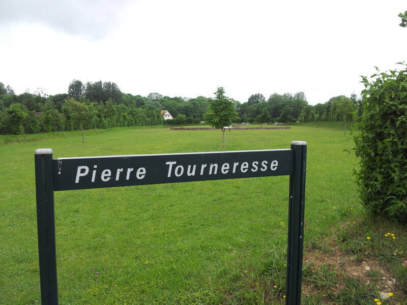 Sign at the entrance to the Pierre Tourneresse neolithic passage grave.