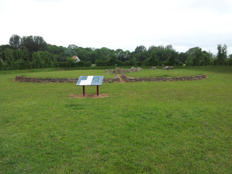 Pierre Tourneresse neolithic passage grave: overview of site and explanatory marker.