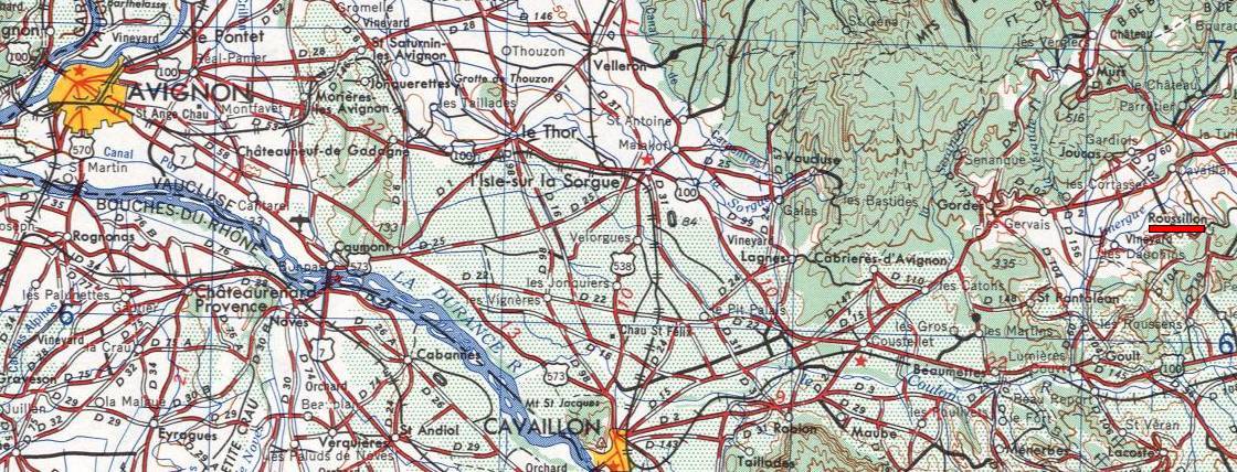 Map NK-31-3 showing Roussillon in the Vaucluse area of Provence, France.