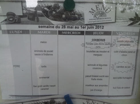 Elementary school menu in V#x00e9;theuil.