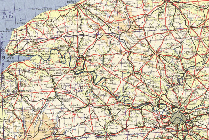 Operational Navigation Chart NM-30-31 showing France from Paris to the sea.