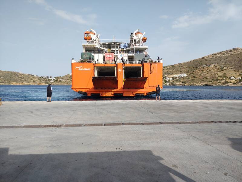 Ferry from Ios to Folegandros docking in Ios.