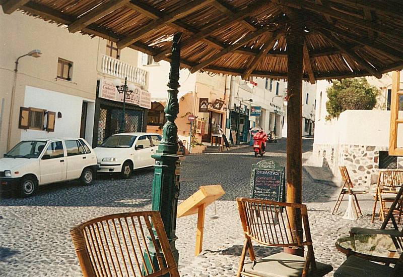 Corner Crepes, a small cafe in Fira, the main town of Santorini.