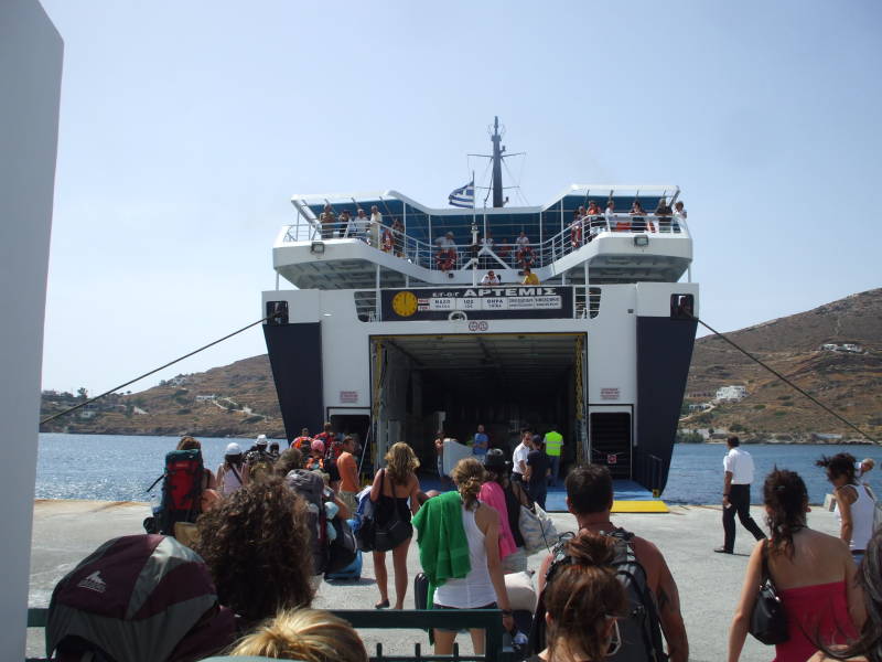 Boarding F/B Artemis at Ios port.