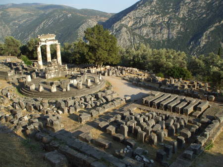 Tholos monument in Delphi, Greece.