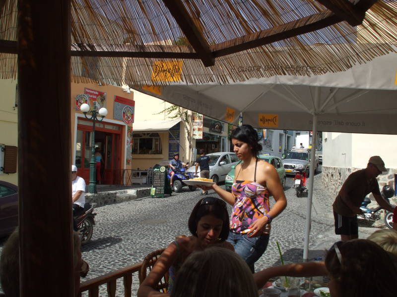 Corner Crepes, a small cafe in Fira, the main town of Santorini.