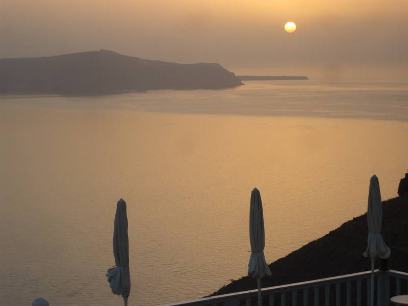 Sunset over the Santorini caldera.