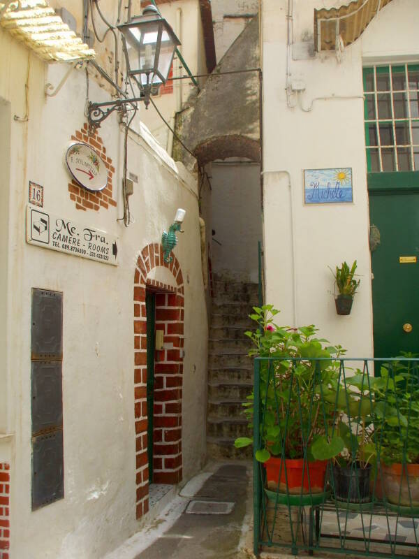 Up the little staircase.