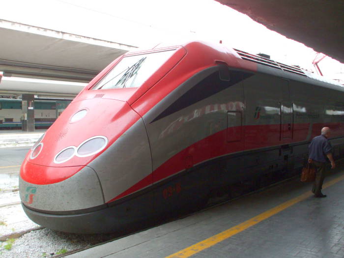 Italian 'Freccia Rossa' or 'Red Arrow' high-speed train at Roma Termini.