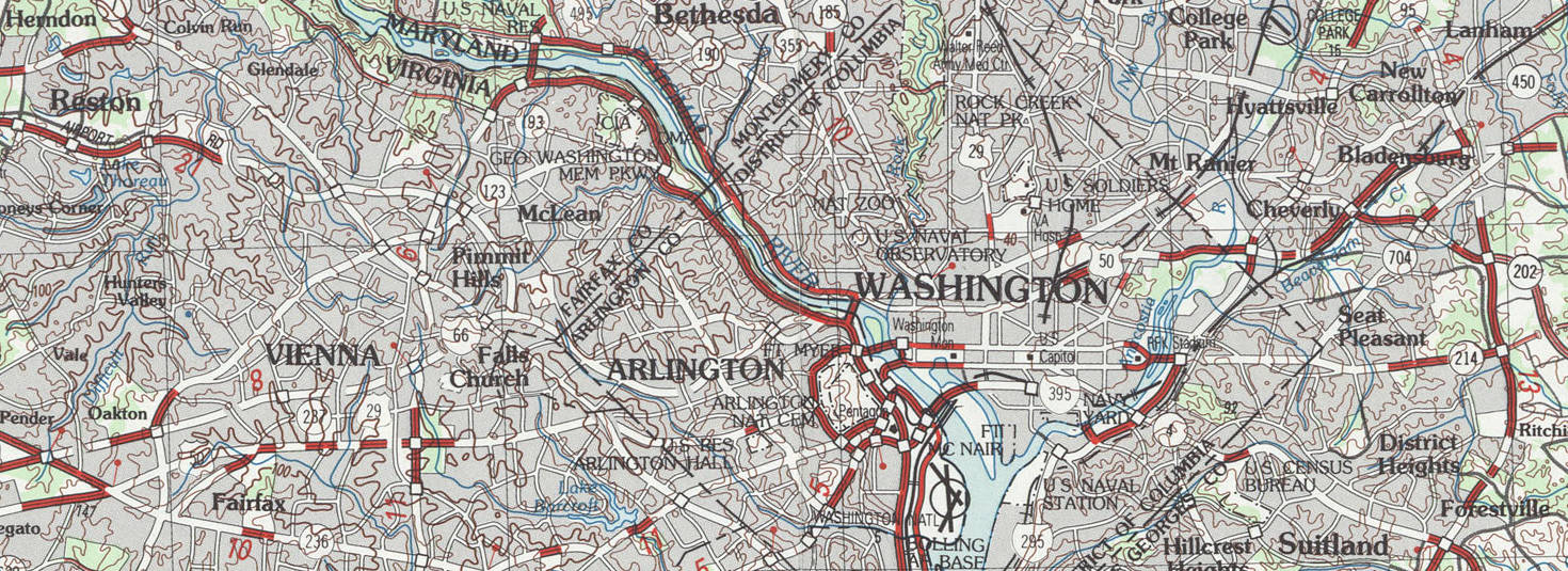Topographic map showing Washington D.C.