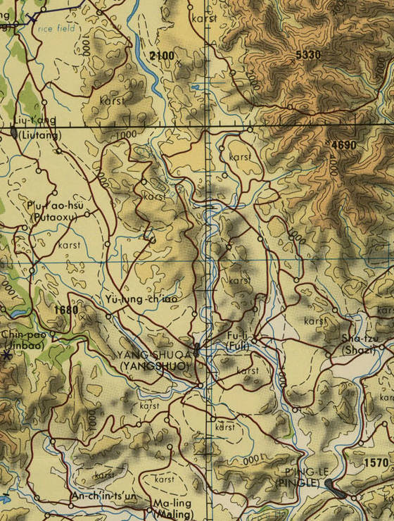 Tactical Pilotage Chart H-11C showing Yangshuo