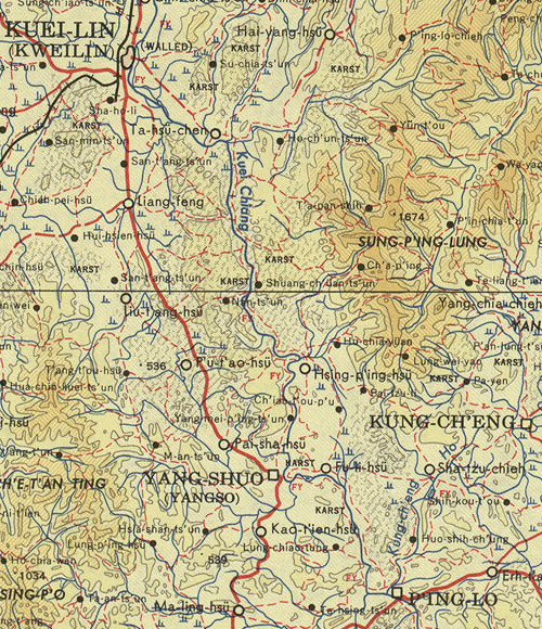 Map of Guangxi Province in China, Guilin and Yangshuo.