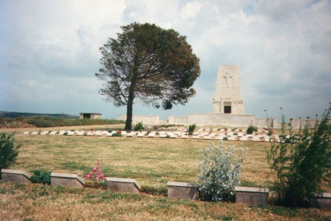 The cemetery and large memorial or monument at Lone Pine, on the Gallipoli battlefields. Marker with Atatürk's speech, 'Those heroes that shed their blood and lost their lives... you are now lying in the soil of a friendly country. There is no difference between the Johnnies and the Mehmets where they lie side by side here in this country of ours. You the mothers who sent their sons from far away countries, wipe away your tears. Your sons are now lying in our bosom and are in peace. Having lost their lives on this land they have become our sons as well.'