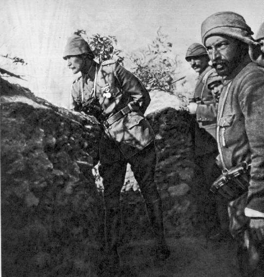 Mustafa Kemal (Ataturk) in Ottoman trenches at Gallipoli, https://en.wikipedia.org/wiki/File:Turkish_trenches_at_Gallipoli.jpg