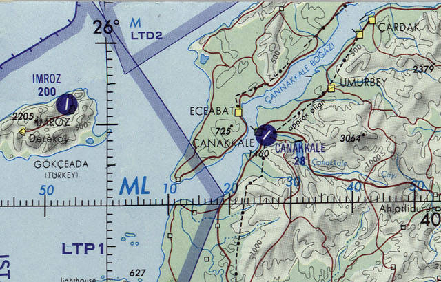 Portion of U.S. military aviation chart ONC G-3 from https://www.lib.utexas.edu/maps/