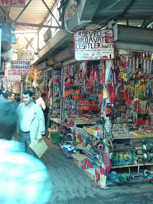 Polonya Pazari, near the Grand Bazaar in Istanbul. Many stalls selling tools and machine parts.