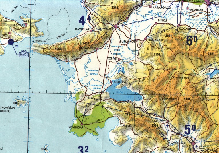 U.S. Government Tactical Pilot Chart of south-western Turkey.