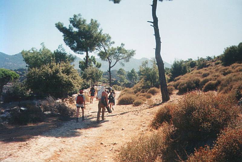 Hiking into the mountains, on a mountain trek in Turkey.