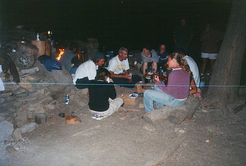 Around the campfire on a mountain trek.