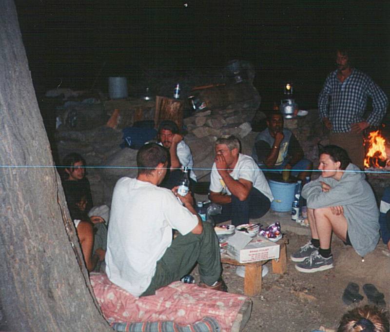 Around the campfire on a mountain trek.