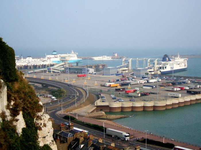 Large ships tie up at the busy ferry terminal in Dover.