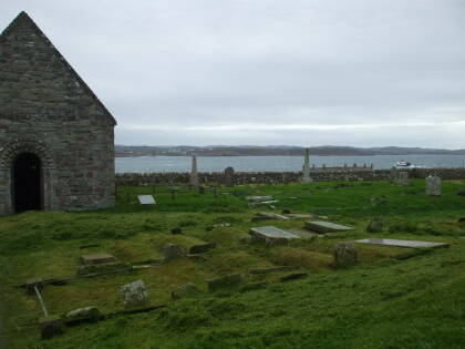 Church yard on the Isle of Iona in the Inner Hebrides islands off the coast of Scotland.