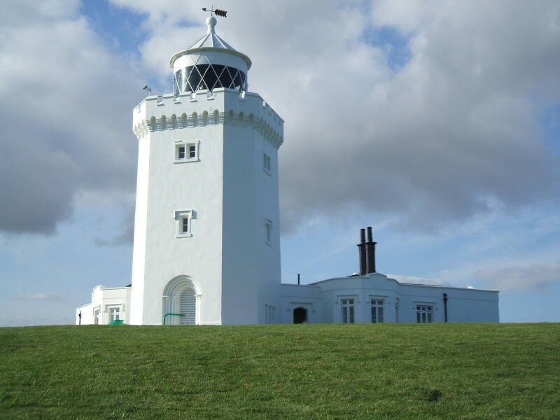 Dover White Cliffs, a lighthouse, and the Marconi site.