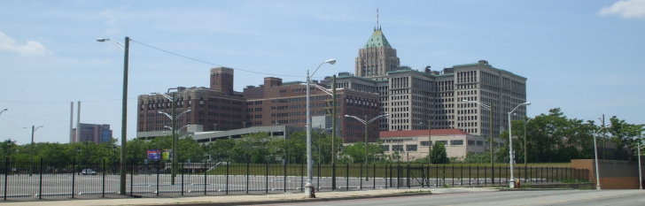 Fisher Building and Cadillac Place in Detroit, Michigan.