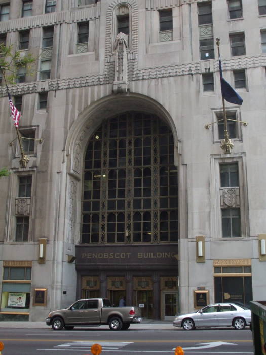 Main entrance of Penobscot Building in downtown Detroit.