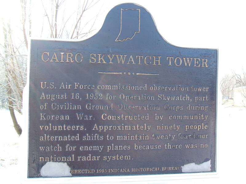 Indiana historical marker at the Cairo Cold War watchtower in northern Tippecanoe County, Indiana.